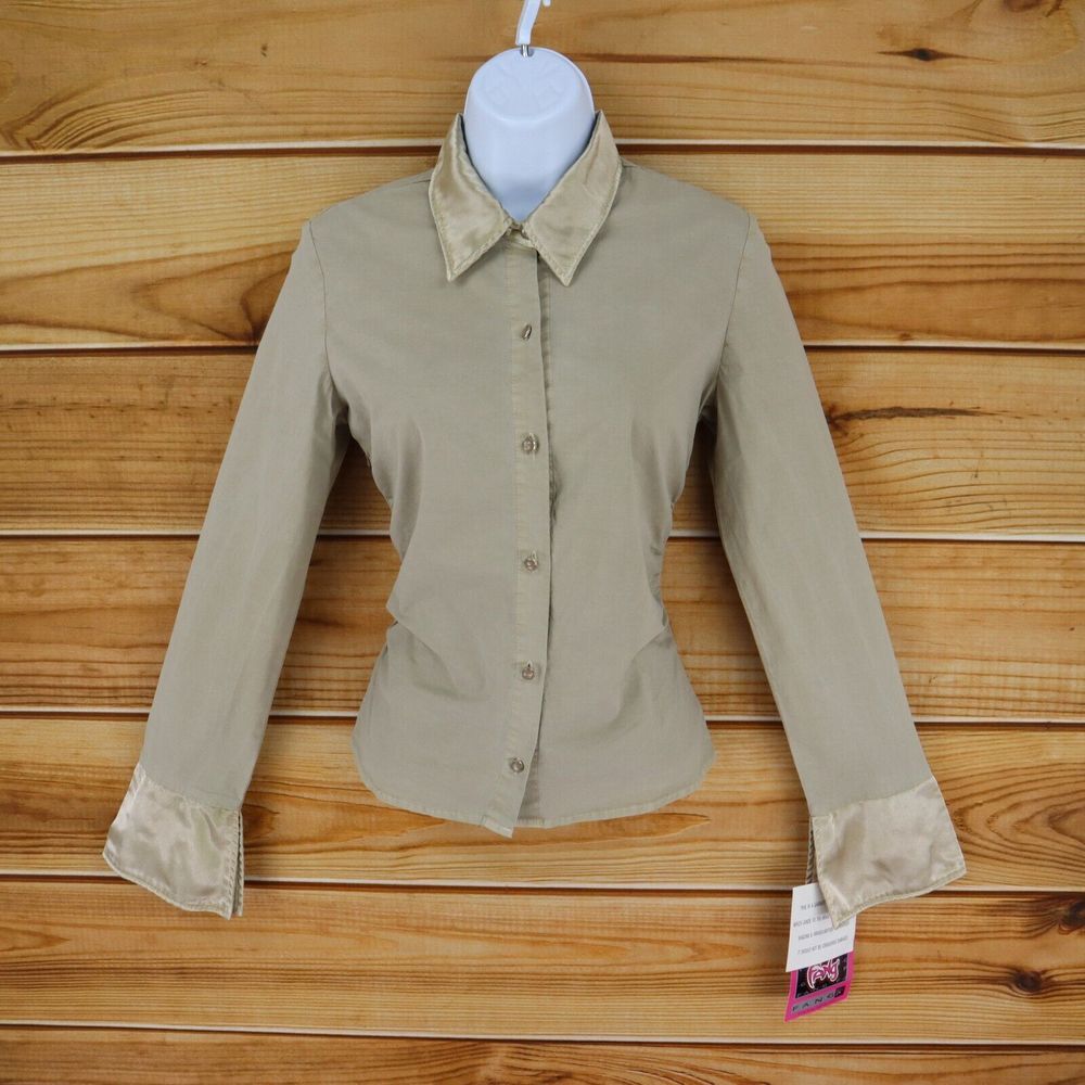 FANG Pearl Button Up Shirt Womens Size M Brown Shimmering‎ Collar & Cuffs NWT